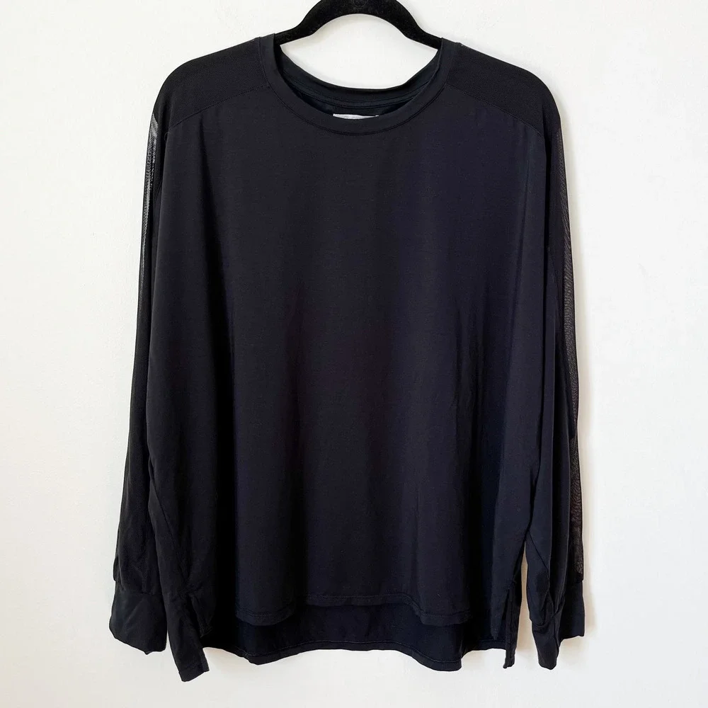 Honeylove BlissWear Long Sleeve Top Mesh Soft Breathable High-Low Women XL Black